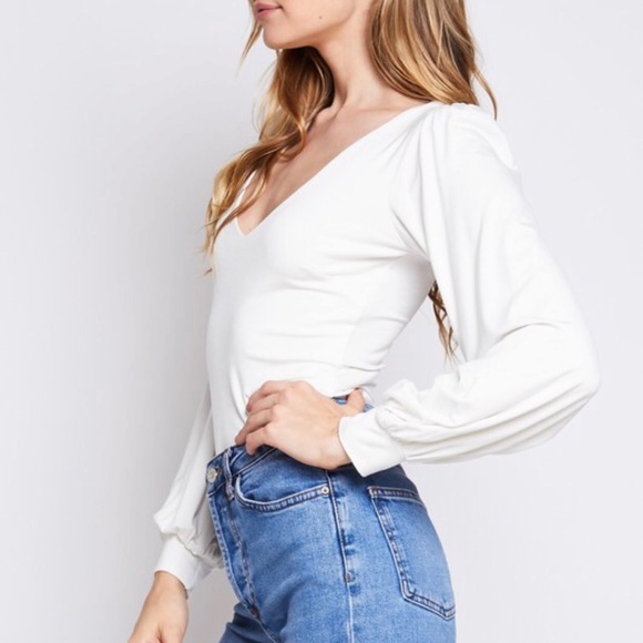 White plunging neck body suit - Picture 4 of 8